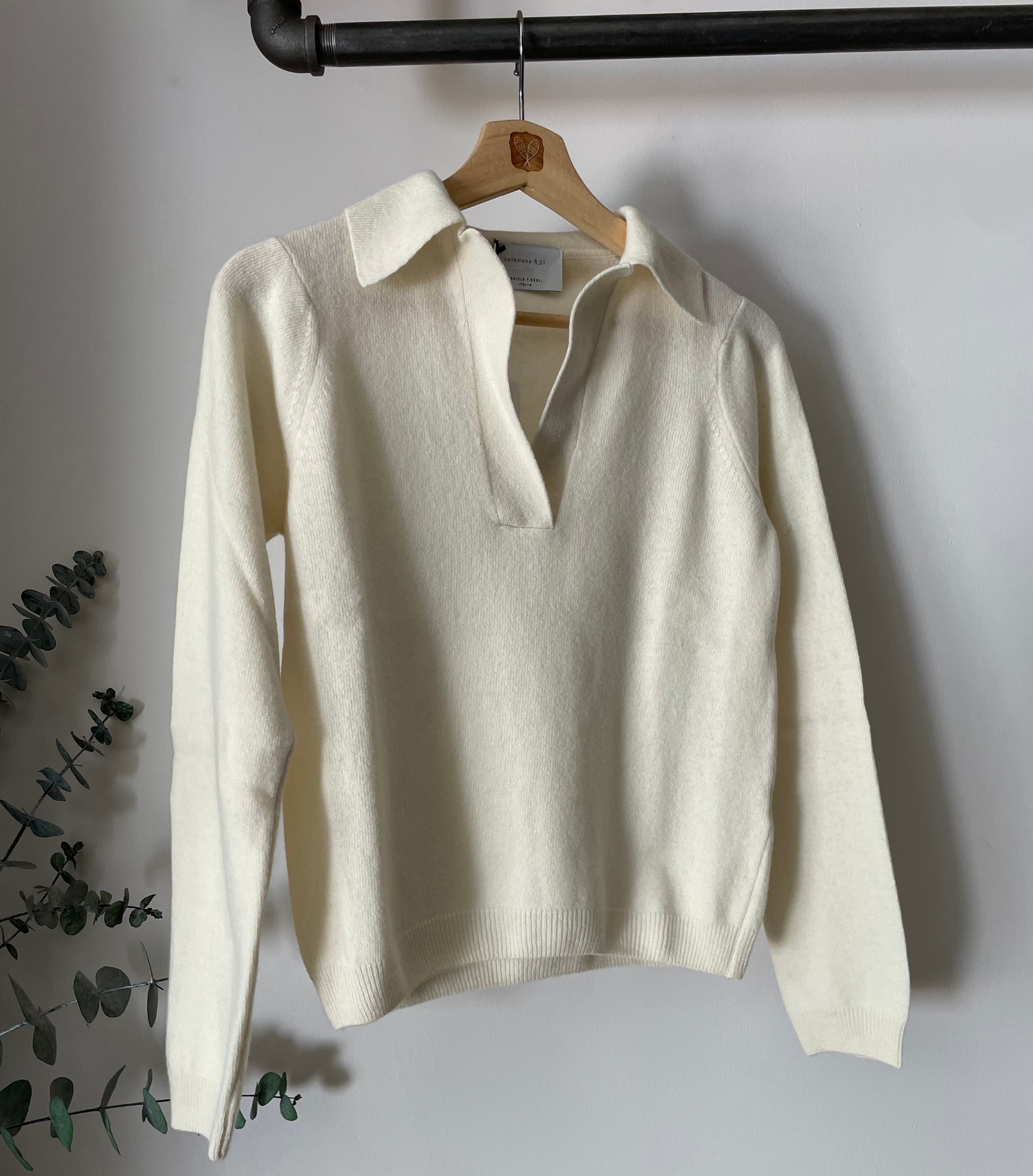 Merino Wool and Cashmere Long-Sleeved Polo Sweater