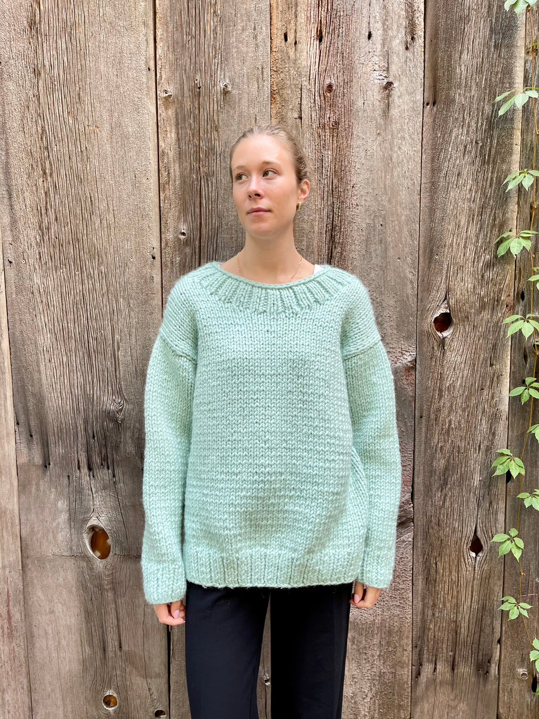 Hand Knit Wool Crewneck Sweater