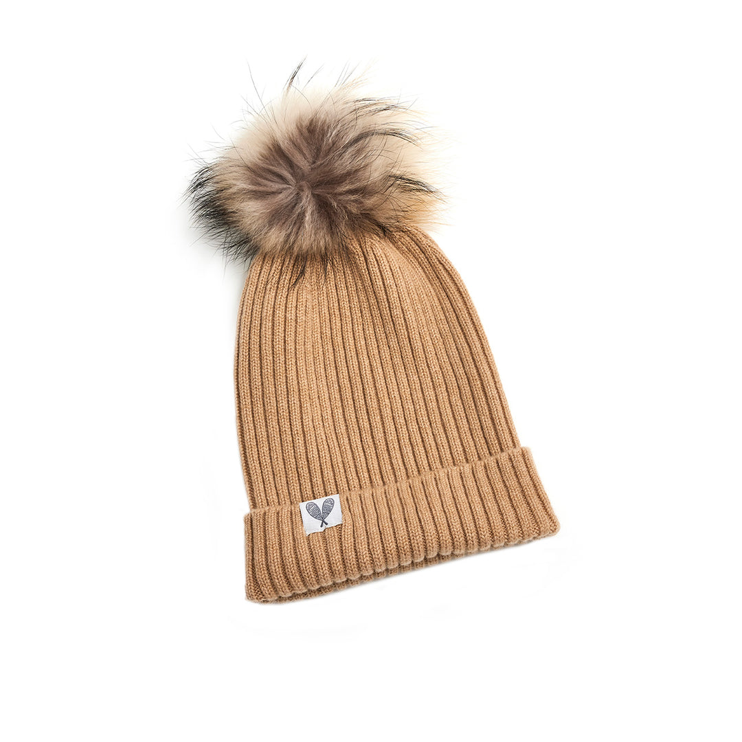 Cashmere Ribbed Slouchy Toque with Pom